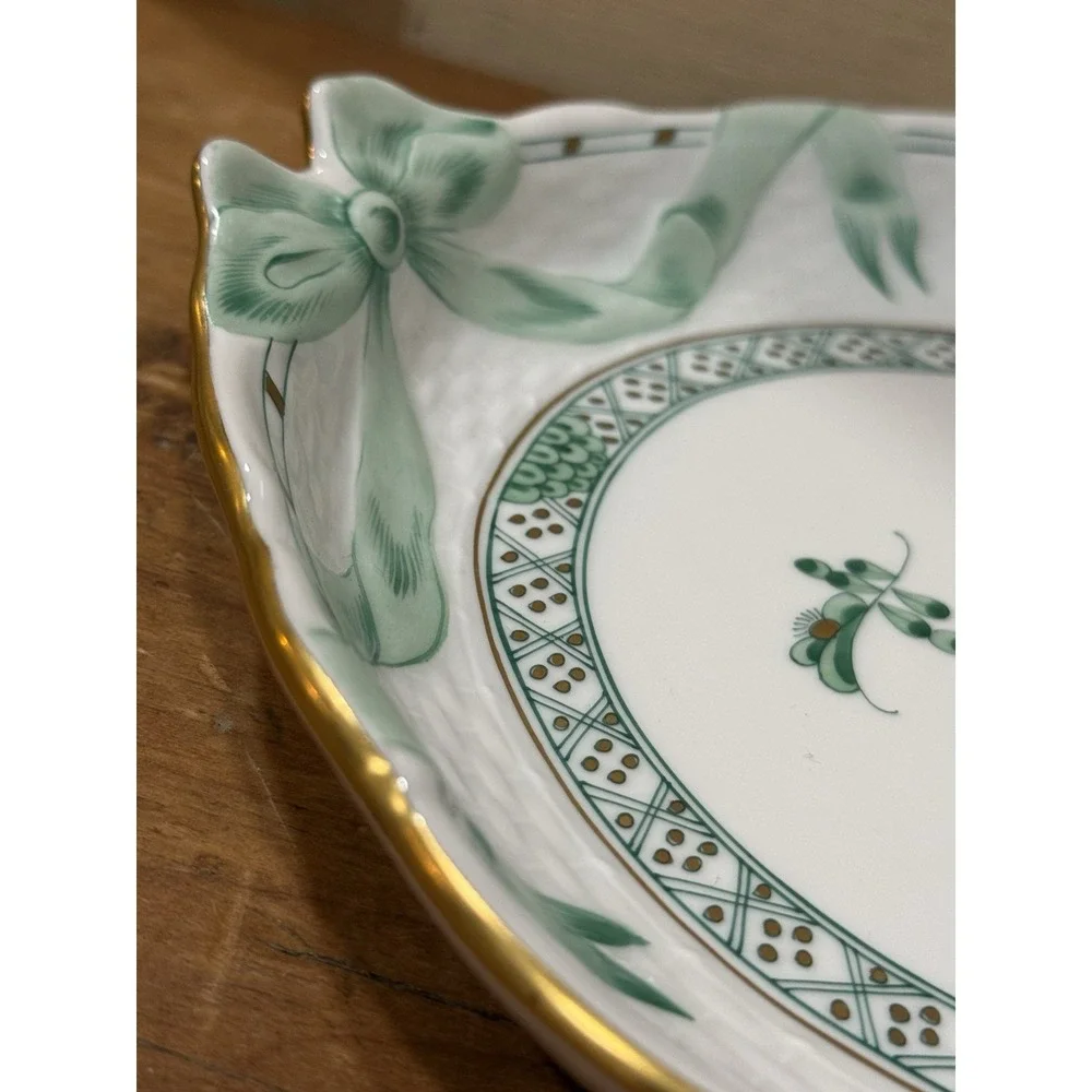 Herend Hungary Chinese Bouquet Green Oval Serving Platter 15.75 RARE